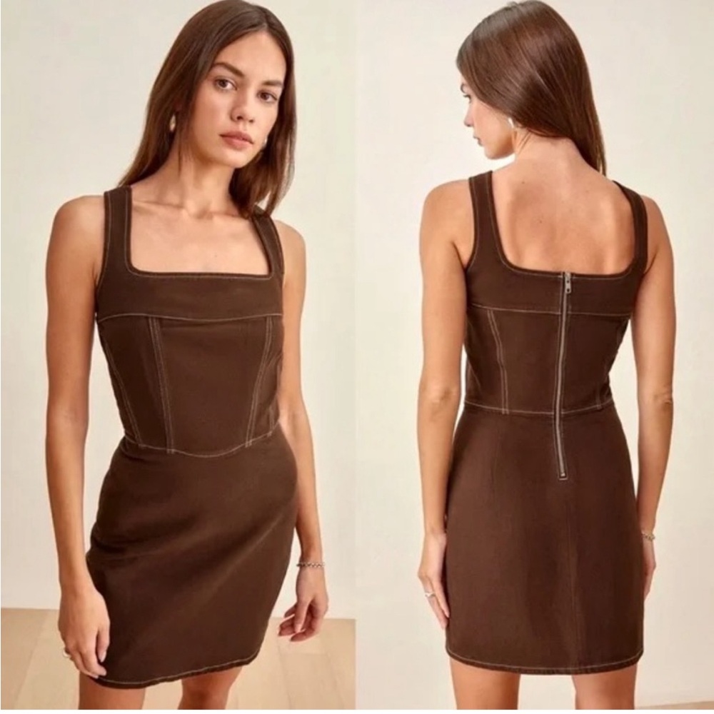 Reformation brown denim mini dress - size 8